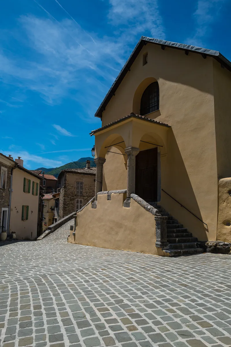 Close view of stone houses in Marie perched village, Alpes-Maritimes, Leica Q2
