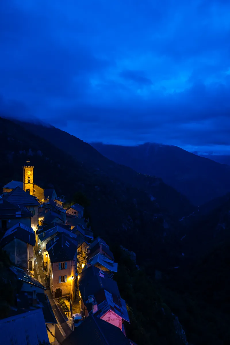 Deep shadow and stone in Roubion village late at night, Alpes-Maritimes, Leica Q2