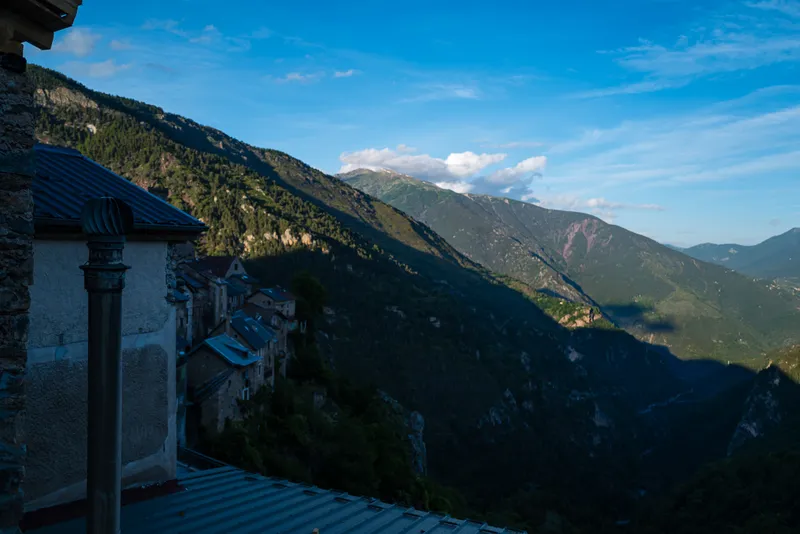 Tinée valley seen from the edge of Roubion in the evening light, Alpes-Maritimes, Leica Q2