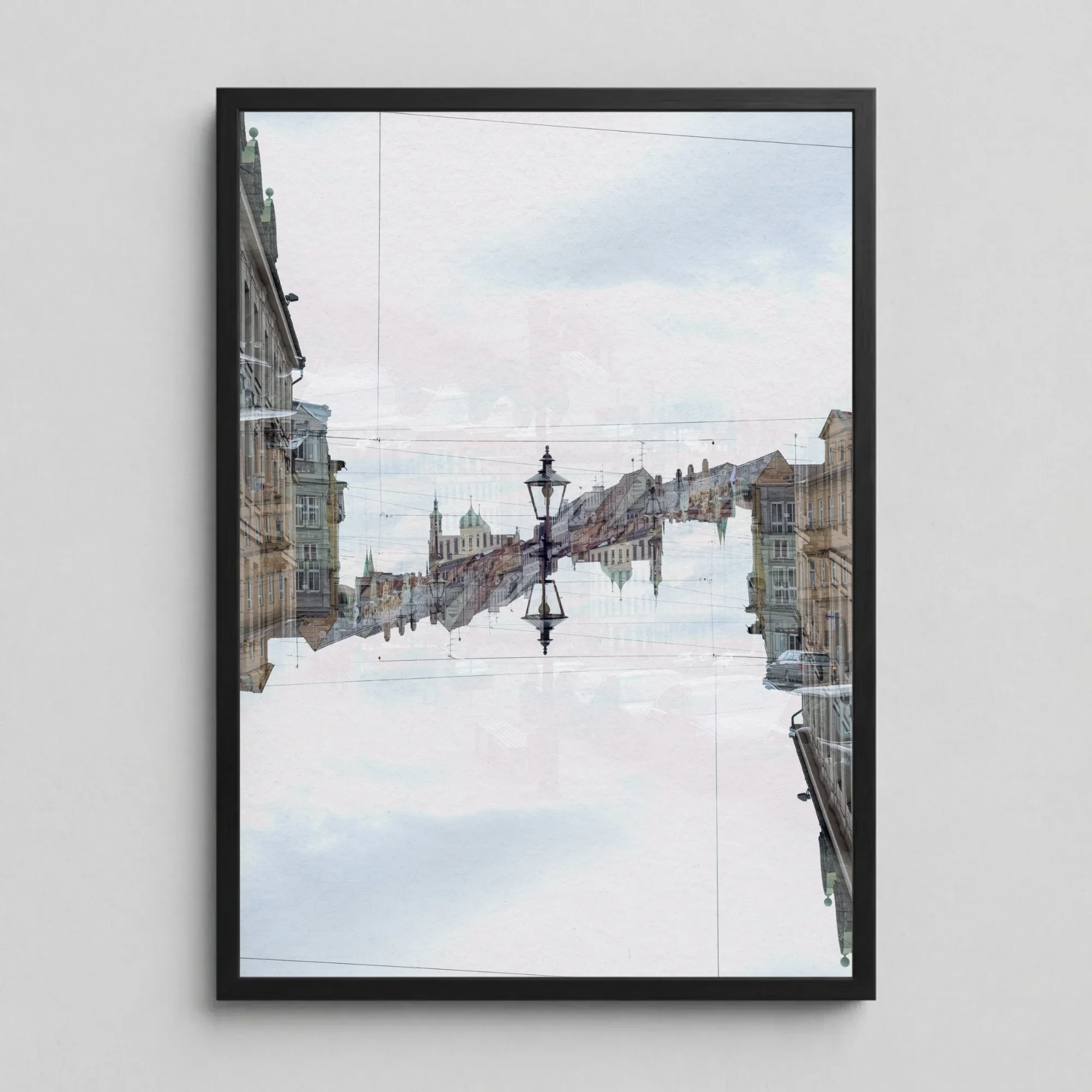 Maxstr, an abstract and multiple exposure fine art photography print from Augsburg, Germany in white, beige, and blue tones by Markus H. Green.