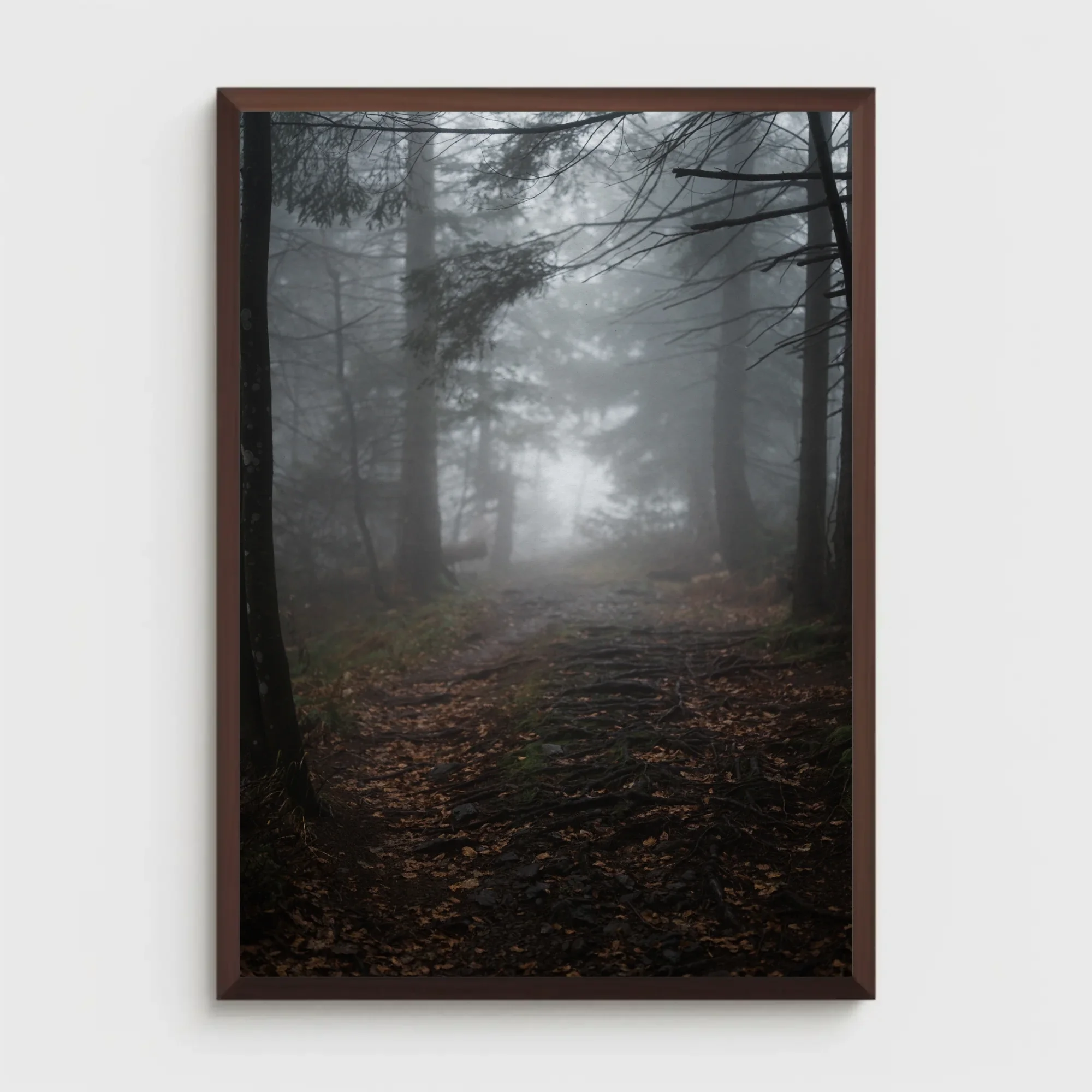 Schritte, related minimalist fine art photography print from Black Forest, Germany in grey, green, and brown tones.